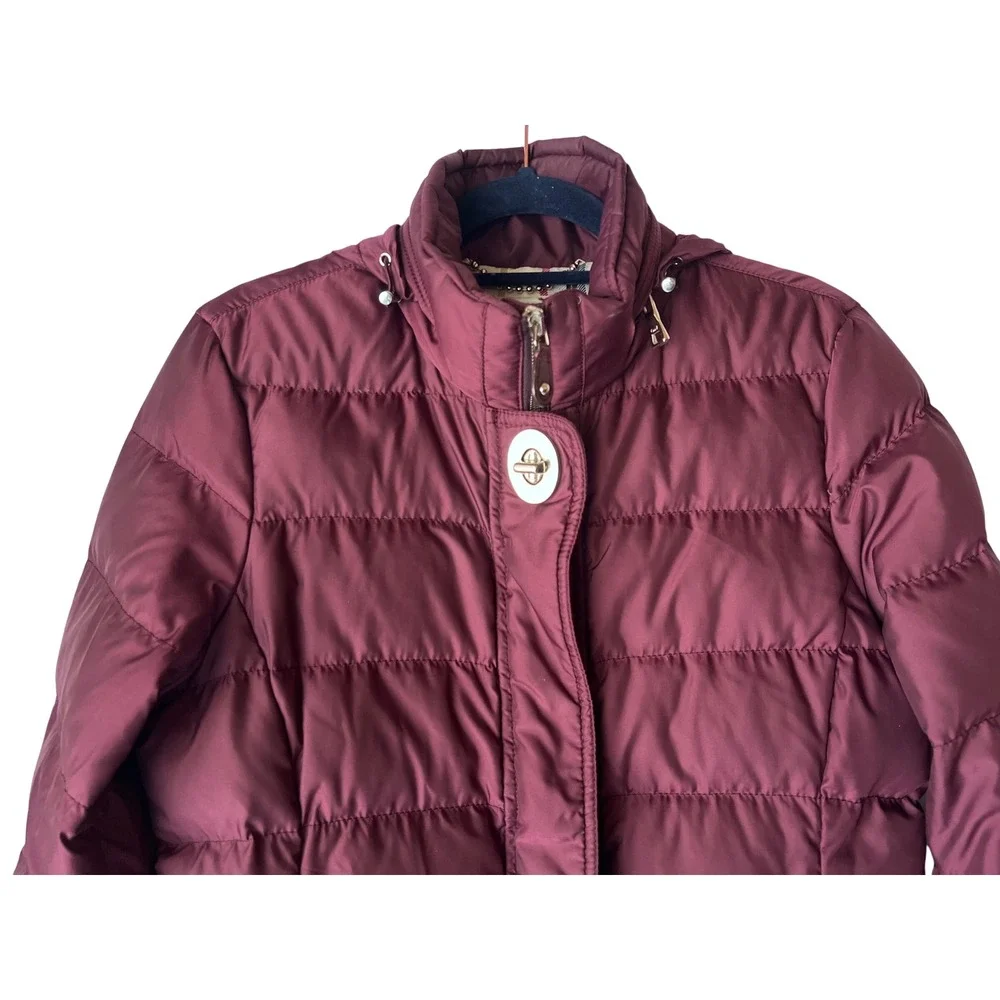 Coach Womens Burgundy Quilted Puffer Jacket Plaid Lining XS